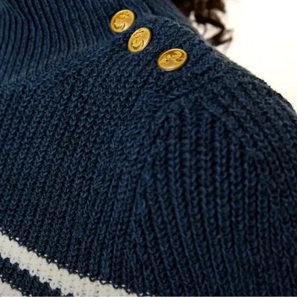 Anthropologie Maeve Divendra Navy Stripe French Blouse Gold Buttons Sz L - Picture 2 of 10